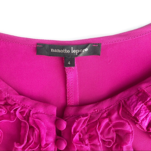 Nanette Lepore Silk Long Hot Pink Ruffle Blouse 4 - Picture 8 of 8